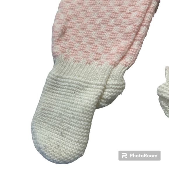 Vintage 80's Baby Knitted Pink & White Top & Overalls Hearts Easter Outfit 0-6 M - Picture 4 of 6